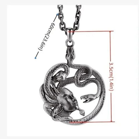 Ancient Greek Mythology Medusa Unisex Snake Pendant Necklace - Picture 6 of 7